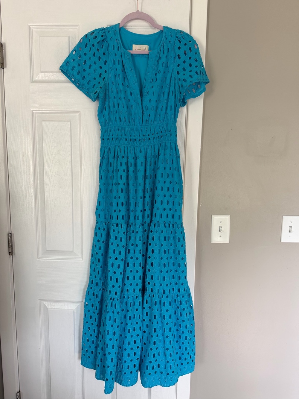 Anthropologie Somerset Aqua Blue Eyelet Maxi Dress